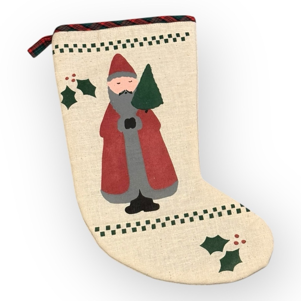 Vintage Rustic Primitive‎ Santa Claus Christmas Stocking Country Folk Style